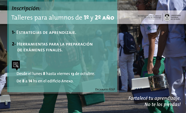 Talleres para alumnos de 1ro y 2do año Talleres para alumnos de 1ro y 2do año