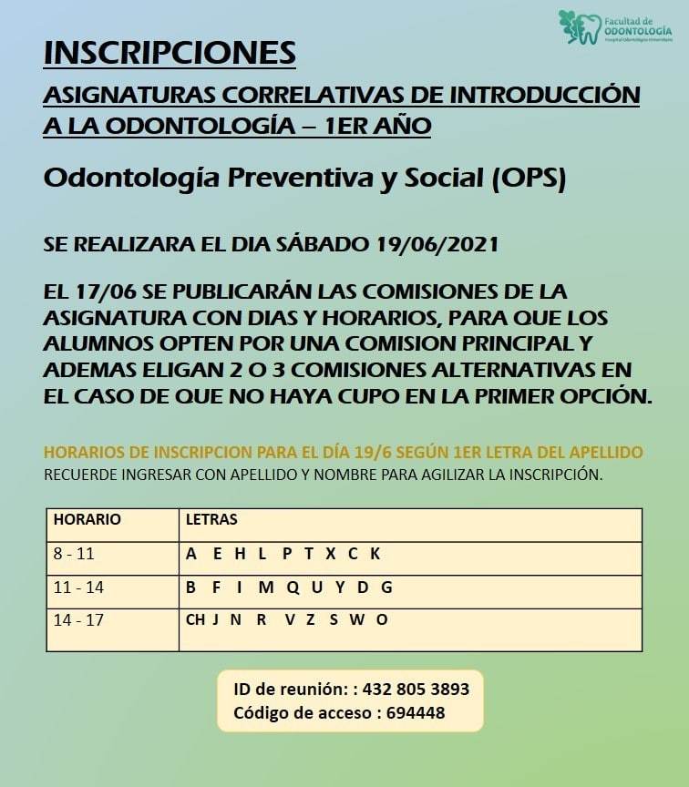 Inscripciones 1° Año de Odontología 2021