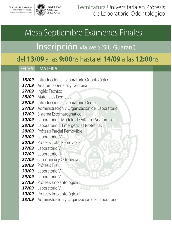 Mesas de Exámenes Finales del mes de Septiembre 2021