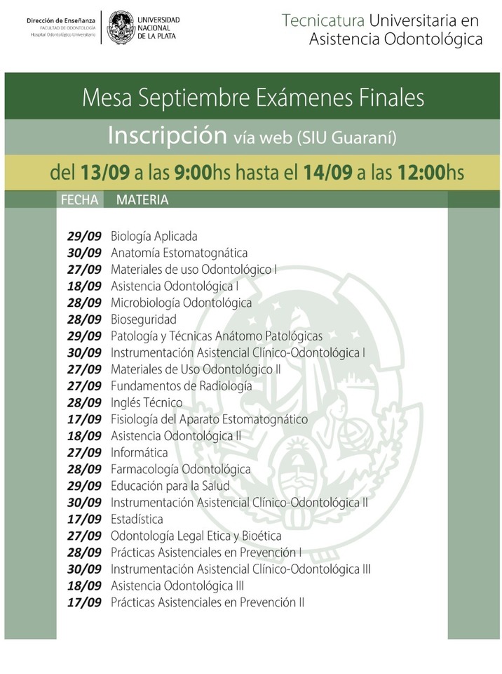 Mesas de Exámenes Finales del mes de Septiembre 2021